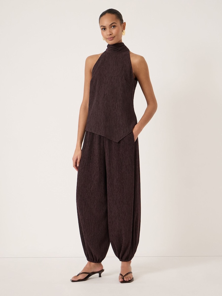Hush Brown Adira Crinkle Bubble Hem Trousers - Image 1 of 5 Hush Brown Adira Crinkle Bubble Hem Trousers - Image 1 of 5