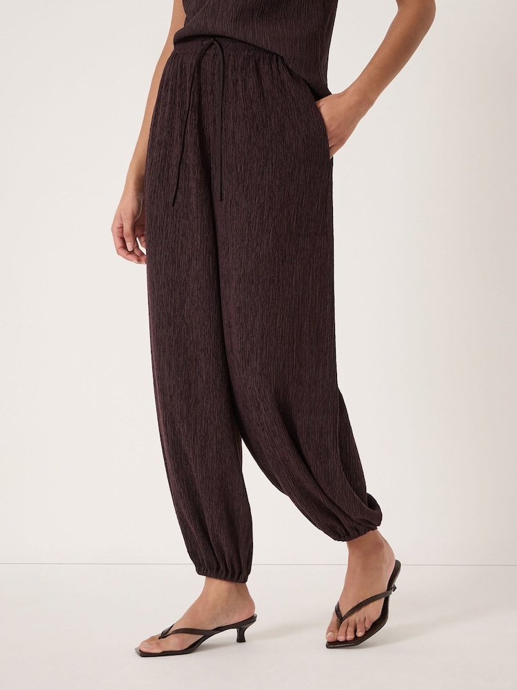 Hush Brown Adira Crinkle Bubble Hem Trousers - Image 2 of 5 Hush Brown Adira Crinkle Bubble Hem Trousers - Image 2 of 5