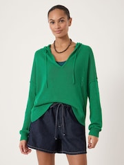 Hush Green Cara Linen Blend V-Neck Hoodie - Image 1 of 5
