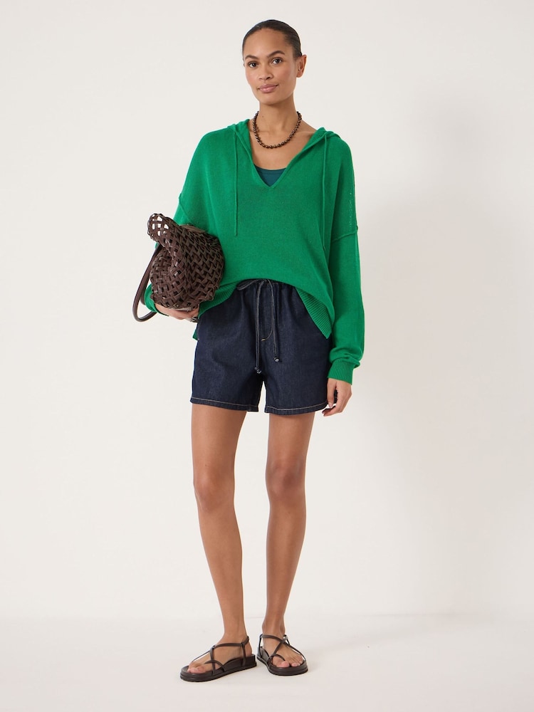 Hush Green Cara Linen Blend V-Neck Hoodie - Image 2 of 5