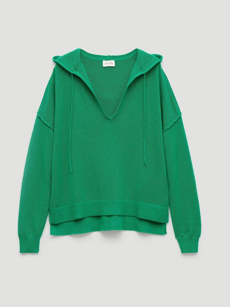 Hush Green Cara Linen Blend V-Neck Hoodie - Image 5 of 5