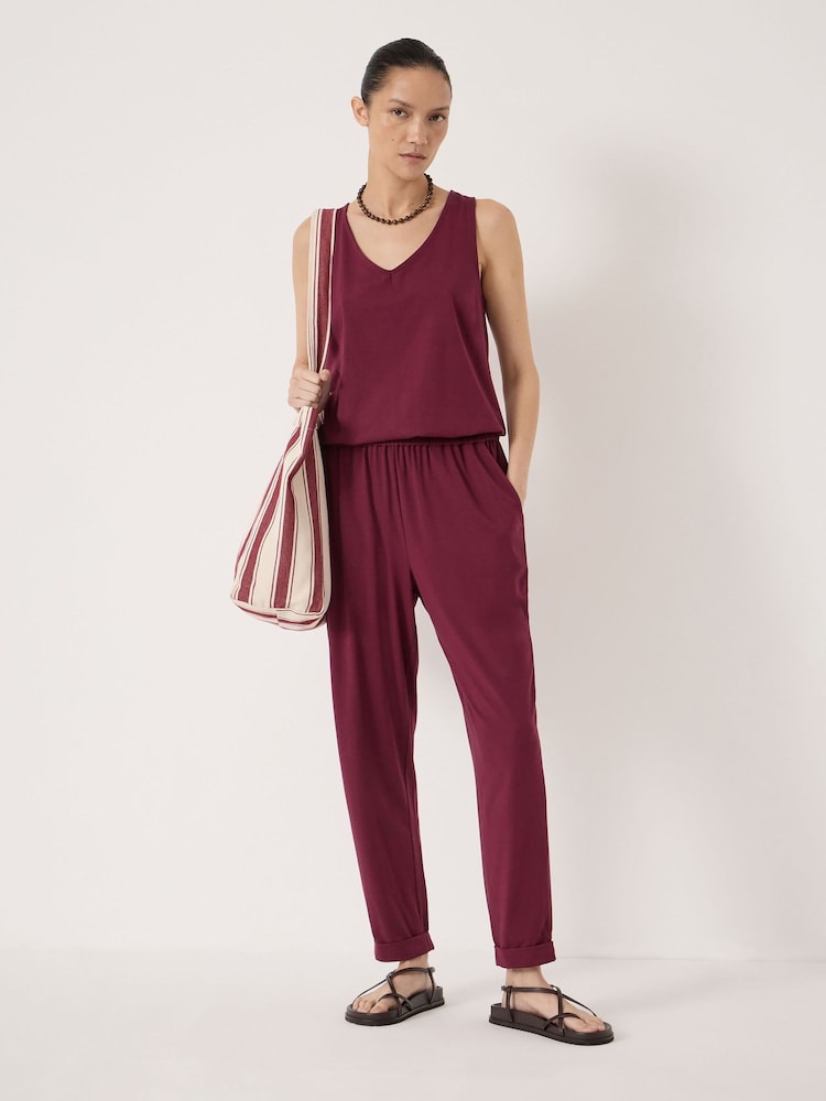 Hush Red Cropped Jersey Jumpsuit - Image 1 of 5 Hush Red Cropped Jersey Jumpsuit - Image 1 of 5