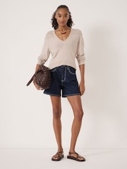 Hush Natural Pointelle Cotton V-Neck Jumper - Image 2 of 5