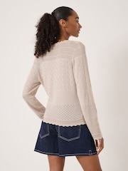 Hush Natural Pointelle Cotton V-Neck Jumper - Image 3 of 5