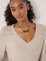 Hush Natural Pointelle Cotton V-Neck Jumper - Image 4 of 5
