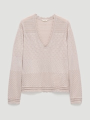 Hush Natural Pointelle Cotton V-Neck Jumper - Image 5 of 5