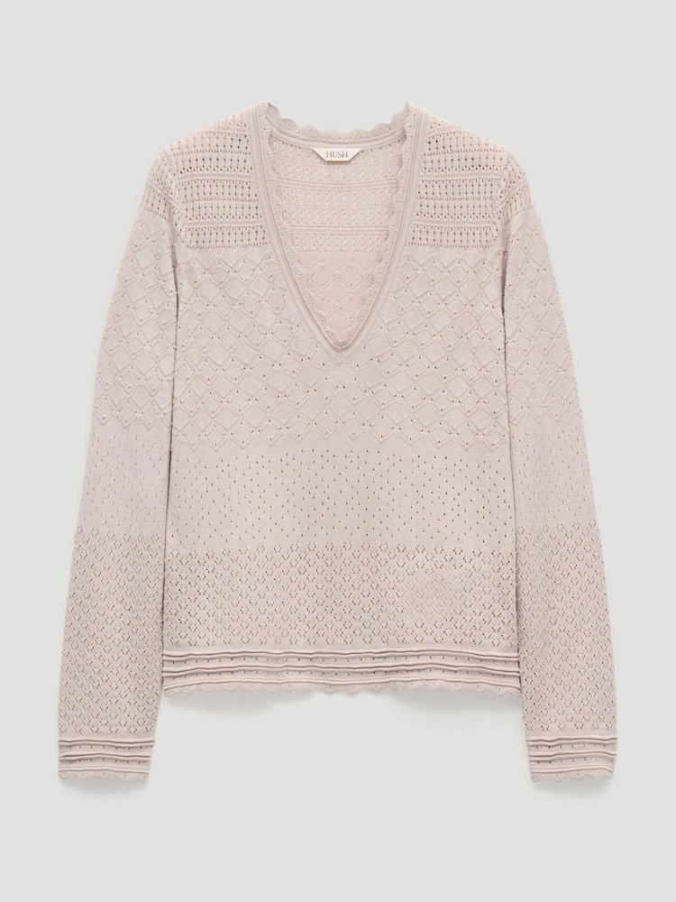 Hush Natural Pointelle Cotton V-Neck Jumper - Image 5 of 5