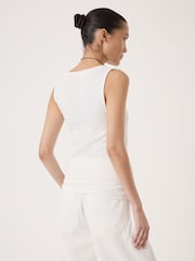 Hush White Micah Boat Neck Cotton Ribbed Vest - Image 3 of 5