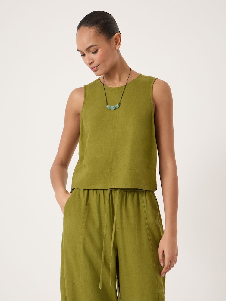Hush Green Vera Linen Blend Shell Top - Image 1 of 5