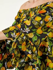 Roman Orange Floral Citrus Bardot Top - Image 5 of 5