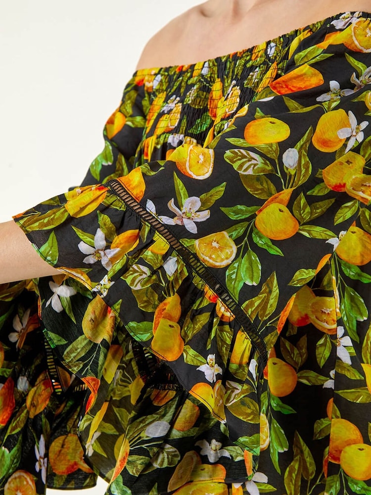 Roman Orange Floral Citrus Bardot Top - Image 5 of 5