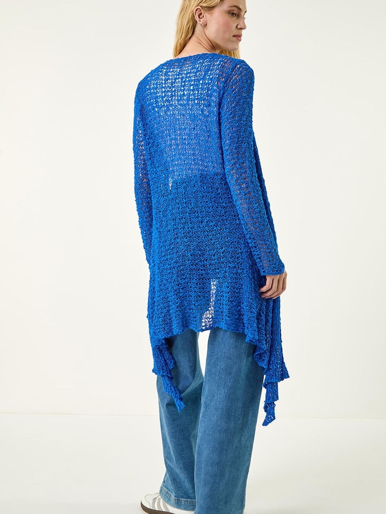 Roman Blue Popcorn Knit Longline Cardigan - Image 2 of 5