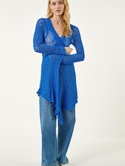 Roman Blue Popcorn Knit Longline Cardigan - Image 3 of 5