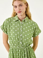 Roman Green Spot Print Pleated Shirt Midi Dress - Image 4 of 5