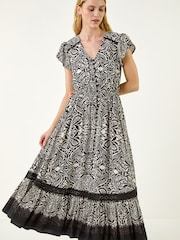 Roman Black Paisley Print Buttoned Midi Dress - Image 1 of 5