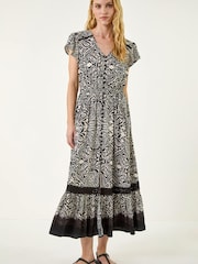 Roman Black Paisley Print Buttoned Midi Dress - Image 2 of 5