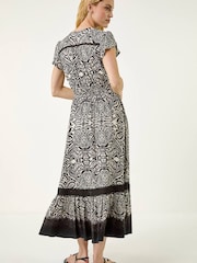 Roman Black Paisley Print Buttoned Midi Dress - Image 3 of 5