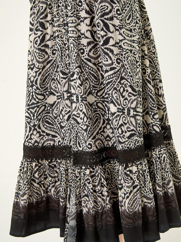 Roman Black Paisley Print Buttoned Midi Dress - Image 5 of 5
