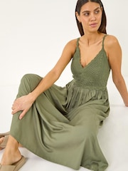 Roman Green Crochet Strappy Midi Dress - Image 1 of 5
