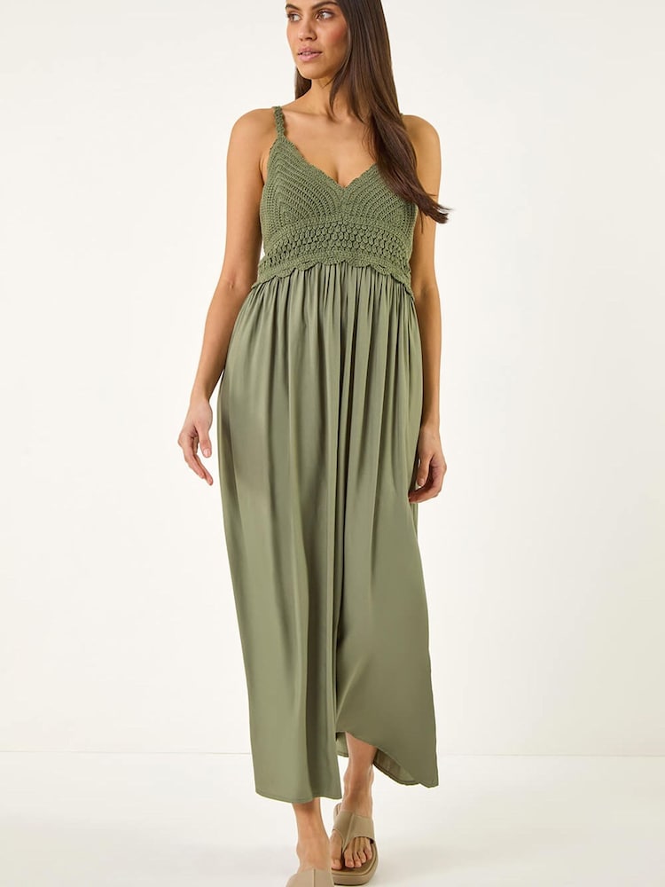 Roman Green Crochet Strappy Midi Dress - Image 2 of 5 Roman Green Crochet Strappy Midi Dress - Image 2 of 5