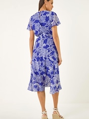 Roman Blue Floral Print Wrap Dress - Image 2 of 5