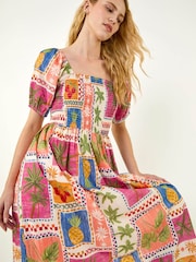 Roman Orange Post Card Shirred Dress - Image 1 of 5