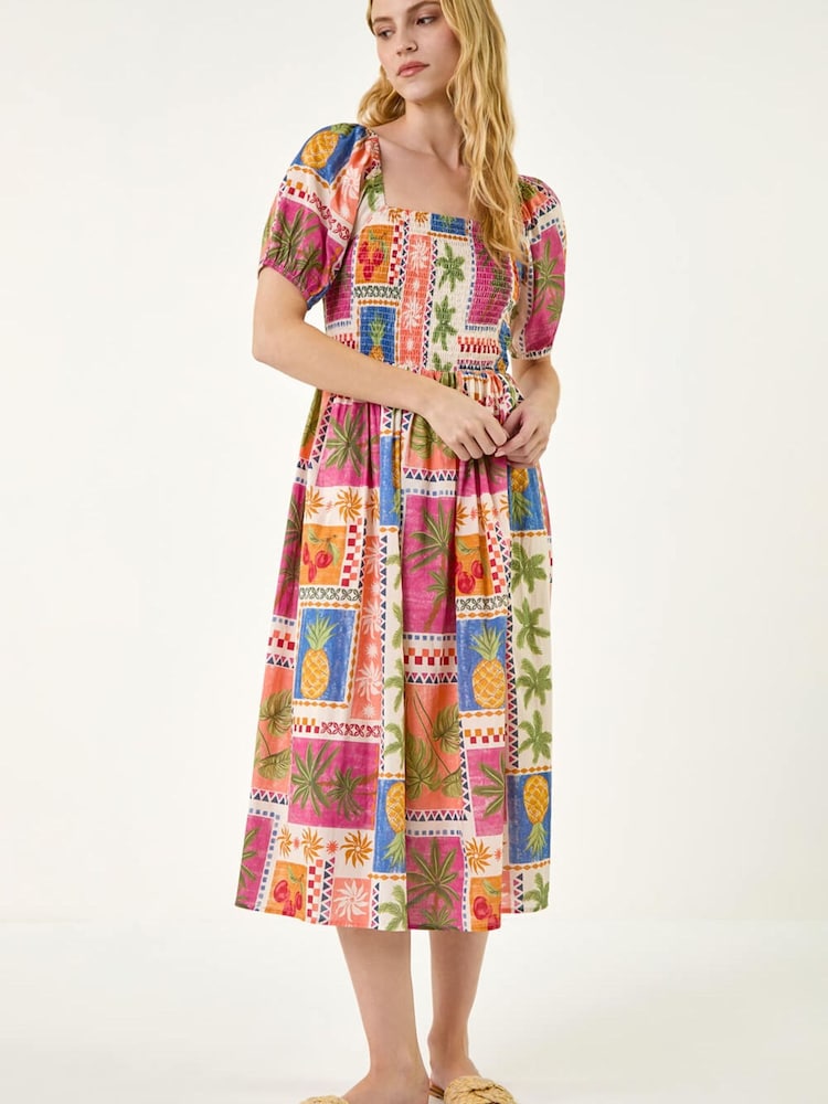 Roman Orange Post Card Shirred Dress - Image 2 of 5