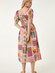 Roman Orange Post Card Shirred Dress - Image 3 of 5