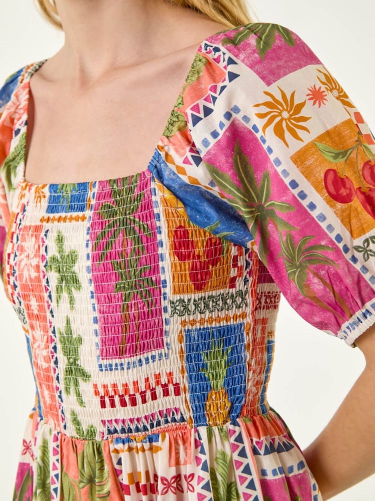 Roman Orange Post Card Shirred Dress - Image 5 of 5