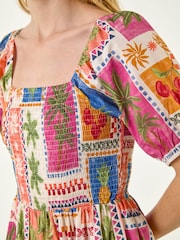 Roman Orange Post Card Shirred Dress - Image 6 of 6