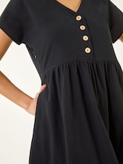 Roman Black Linen Look Button Midi Dress - Image 5 of 5