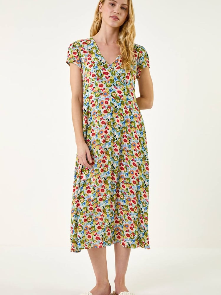 Roman Blue Floral Print Tea Midi Dress - Image 2 of 2