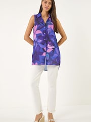 Roman Purple Floral Print Longline Blouse - Image 1 of 5