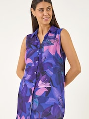 Roman Purple Floral Print Longline Blouse - Image 2 of 5