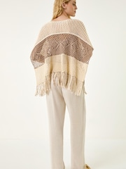 Roman Natural Tassel Stripe Crochet Poncho - Image 3 of 5