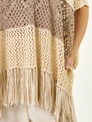 Roman Natural Tassel Stripe Crochet Poncho - Image 5 of 5