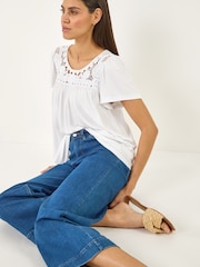 Roman White Crochet Panel Stretch Top - Image 1 of 5