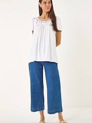 Roman White Crochet Panel Stretch Top - Image 2 of 5