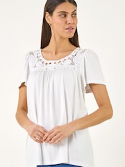 Roman White Crochet Panel Stretch Top - Image 4 of 5