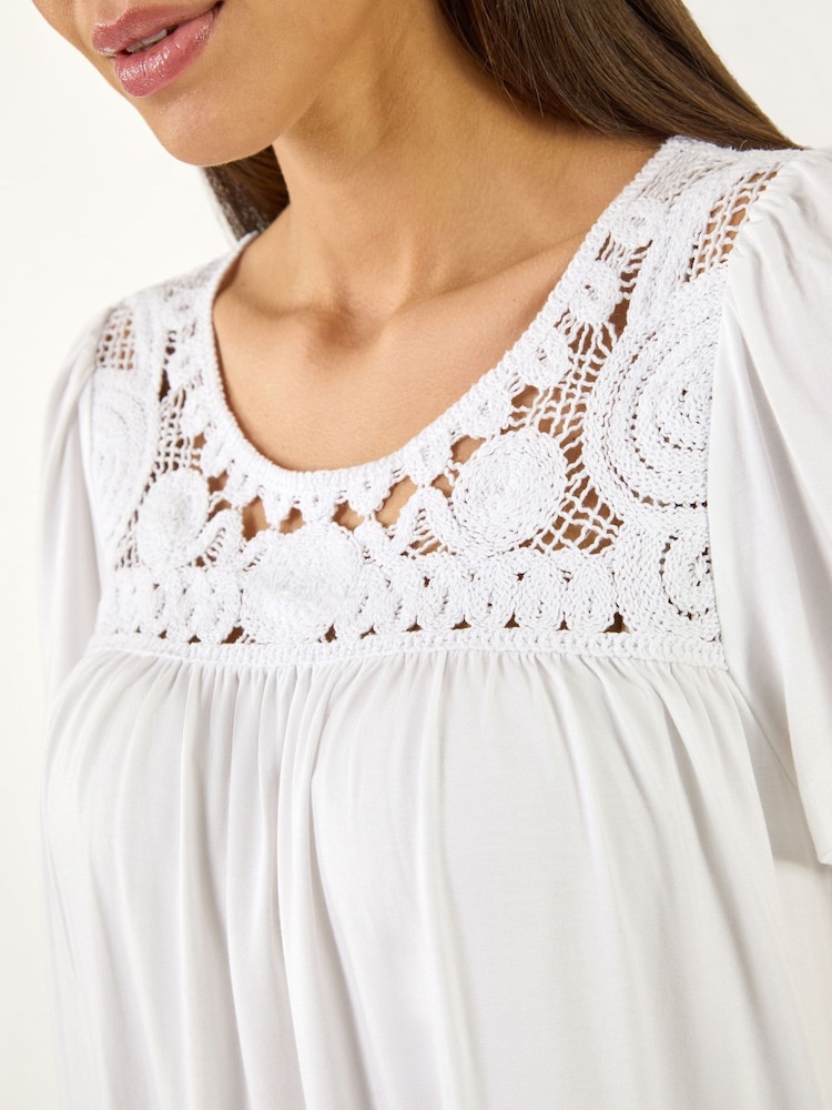 Roman White Crochet Panel Stretch Top - Image 5 of 5