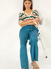 Roman Blue Textured Wide Leg Trousers - Image 1 of 5