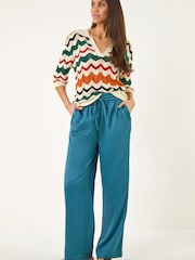 Roman Blue Textured Wide Leg Trousers - Image 2 of 5