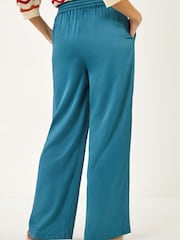 Roman Blue Textured Wide Leg Trousers - Image 3 of 5