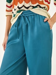 Roman Blue Textured Wide Leg Trousers - Image 5 of 5
