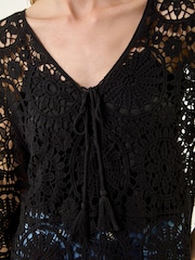 Roman Black Crochet Tie Front Knit Tunic - Image 5 of 5