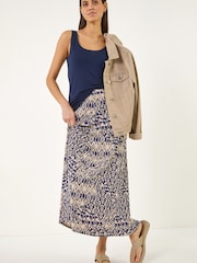 Roman Blue Abstract Print Midi Skirt - Image 2 of 5