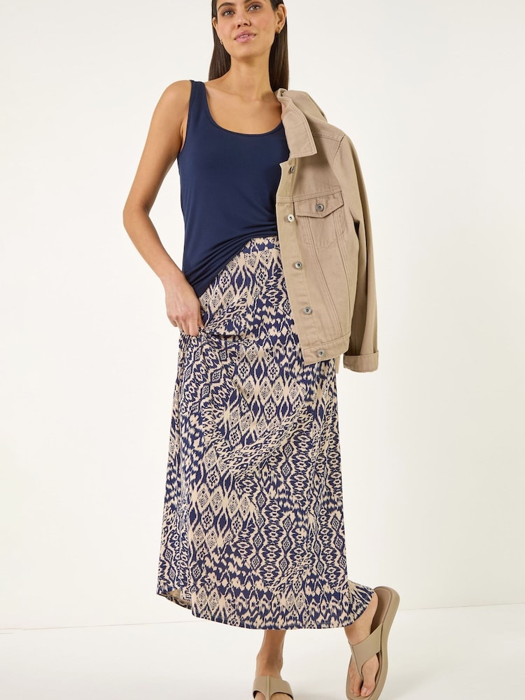Roman Blue Abstract Print Midi Skirt - Image 2 of 5