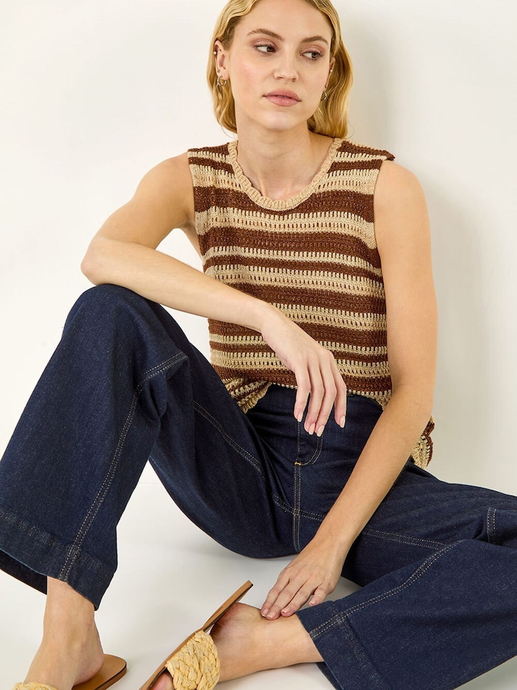 Roman Brown Shimmer Stripe Knit Vest - Image 1 of 5 Roman Brown Shimmer Stripe Knit Vest - Image 1 of 5