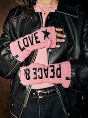 Pink Peace & Love Slogan - Rockett St George Knitted Handwarmer Gloves - Bild 1 von 4