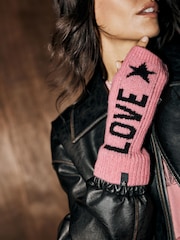 Pink Peace & Love Slogan - Rockett St George Knitted Handwarmer Gloves - Bild 3 von 4
